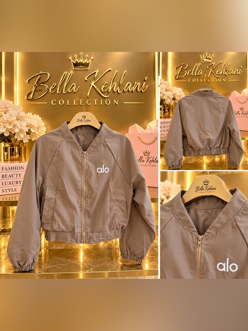 ALO Yoga Cropped Bomber Jacket in Khaki - Picture 2 of 2